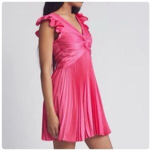 NWT Moon River Pleated Flutter-Sleeve Mini Pink Dress. L